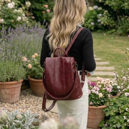 Deep Burgundy Compact Rounded Retro Rucksack With Vertical Central Stitching, Detachable Wear Strips And Short Top Carry Loop Backpack